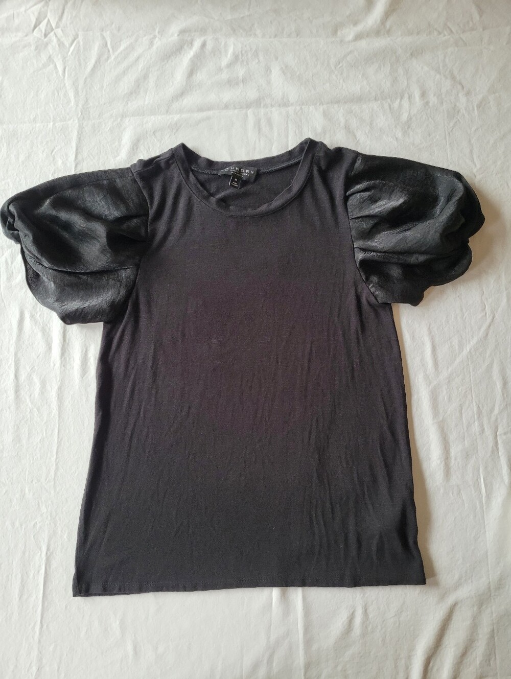 Laundry Black Puff Sleeve Tee with Satin-Look Sleeves Size M